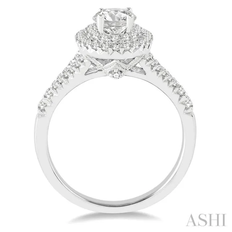 1 Ctw Diamond Engagement Ring with 1/2 Ct Oval Cut Center Stone in 14K White Gold