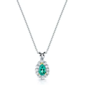 18ct White Gold Diamond & Emerald Pear Shape Cluster Pendant