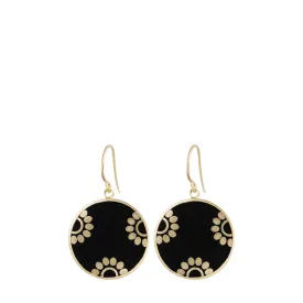 18K Gold Ebony Flower Disc Earrings