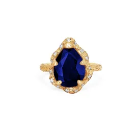 18k Premium Baby Queen Water Drop Sapphire Ring with Sprinkled Diamond Halo