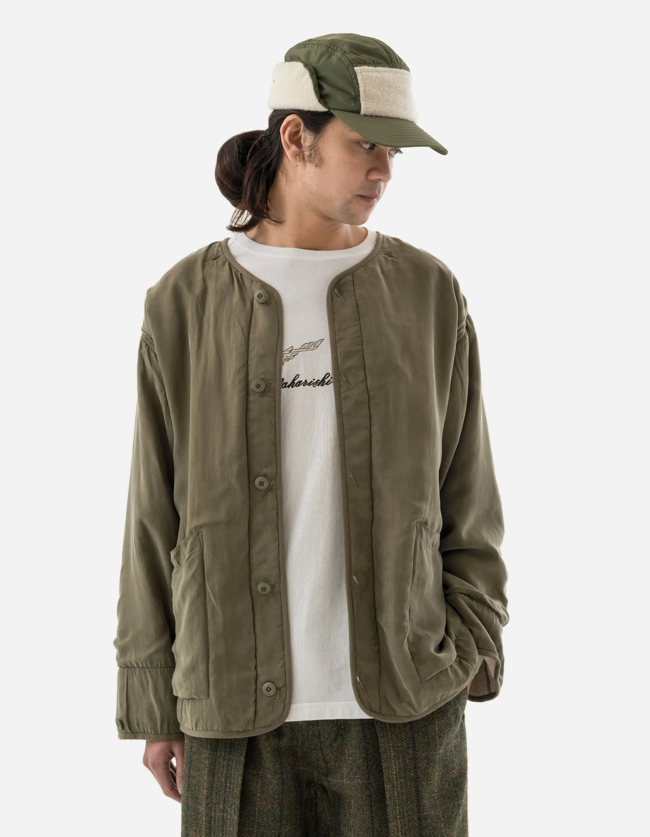 Mens Reversible M65 Wool Liner in Olive and Ecru - Versatile Military-Inspired Jacket