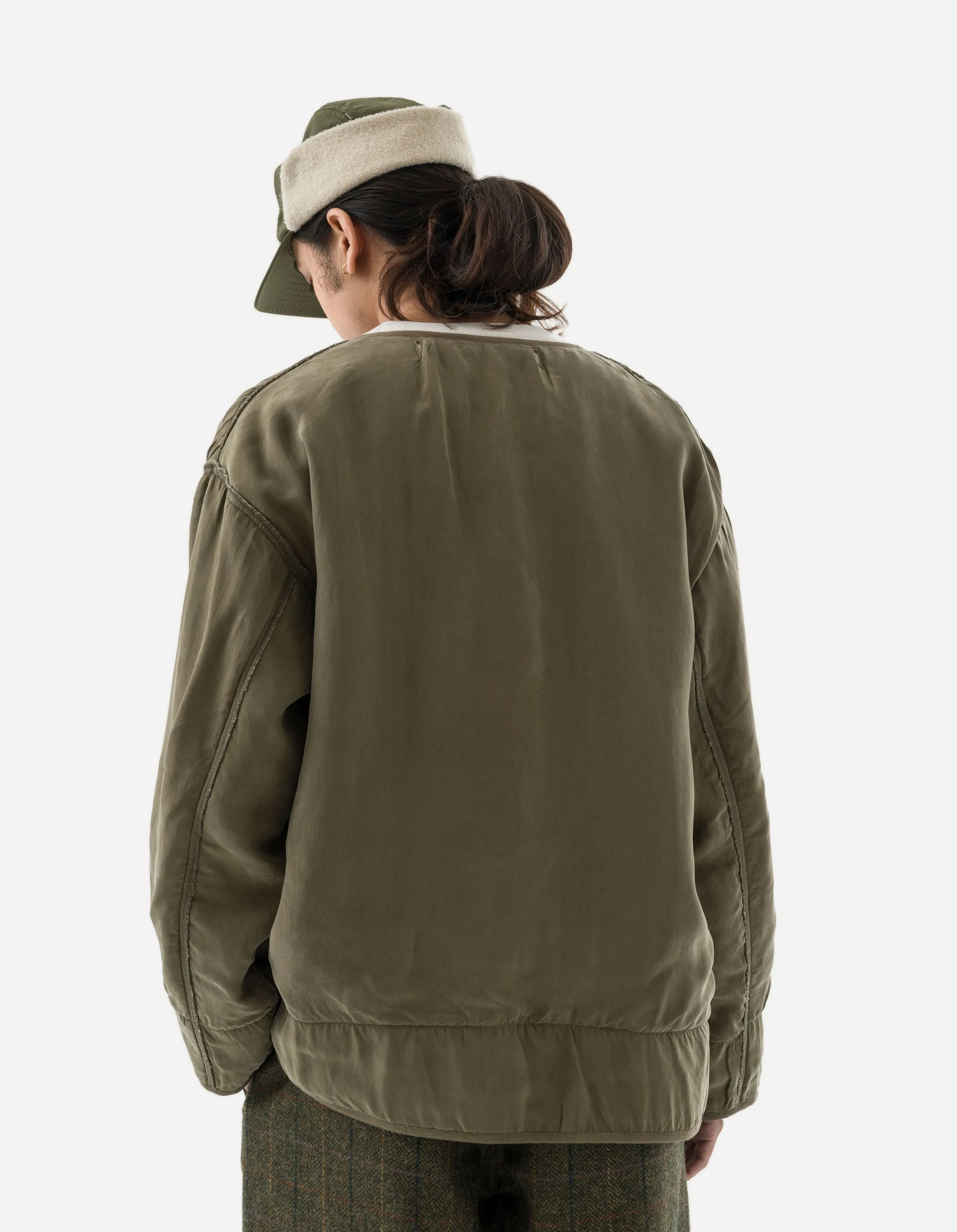 Mens Reversible M65 Wool Liner in Olive and Ecru - Versatile Military-Inspired Jacket