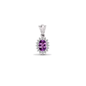 9ct White Gold Diamond And Amethyst Pendant