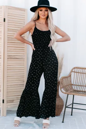 Adjust Your Focus Smocked Bust Printed Jumpsuit (Black)