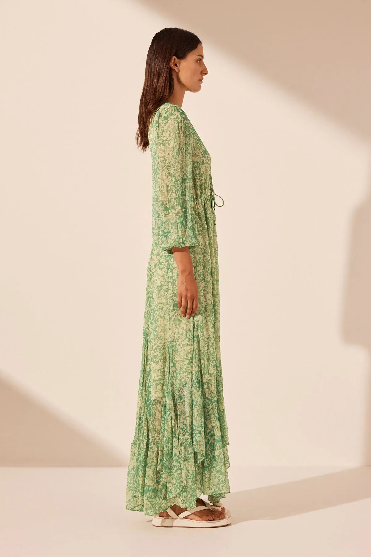 BELVEDERE LACE FRONT DRAWSTRING MAXI DRESS