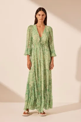 BELVEDERE LACE FRONT DRAWSTRING MAXI DRESS