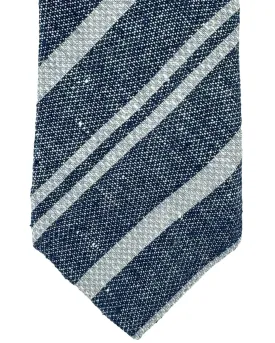 Brunello Cucinelli Tie Dark Blue Gray Stripes Design