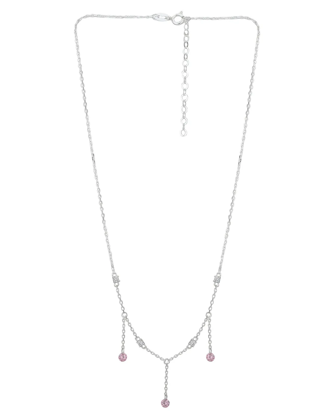 Carlton London  Rhodium Plated Classic Necklace With Dangling Solitaire