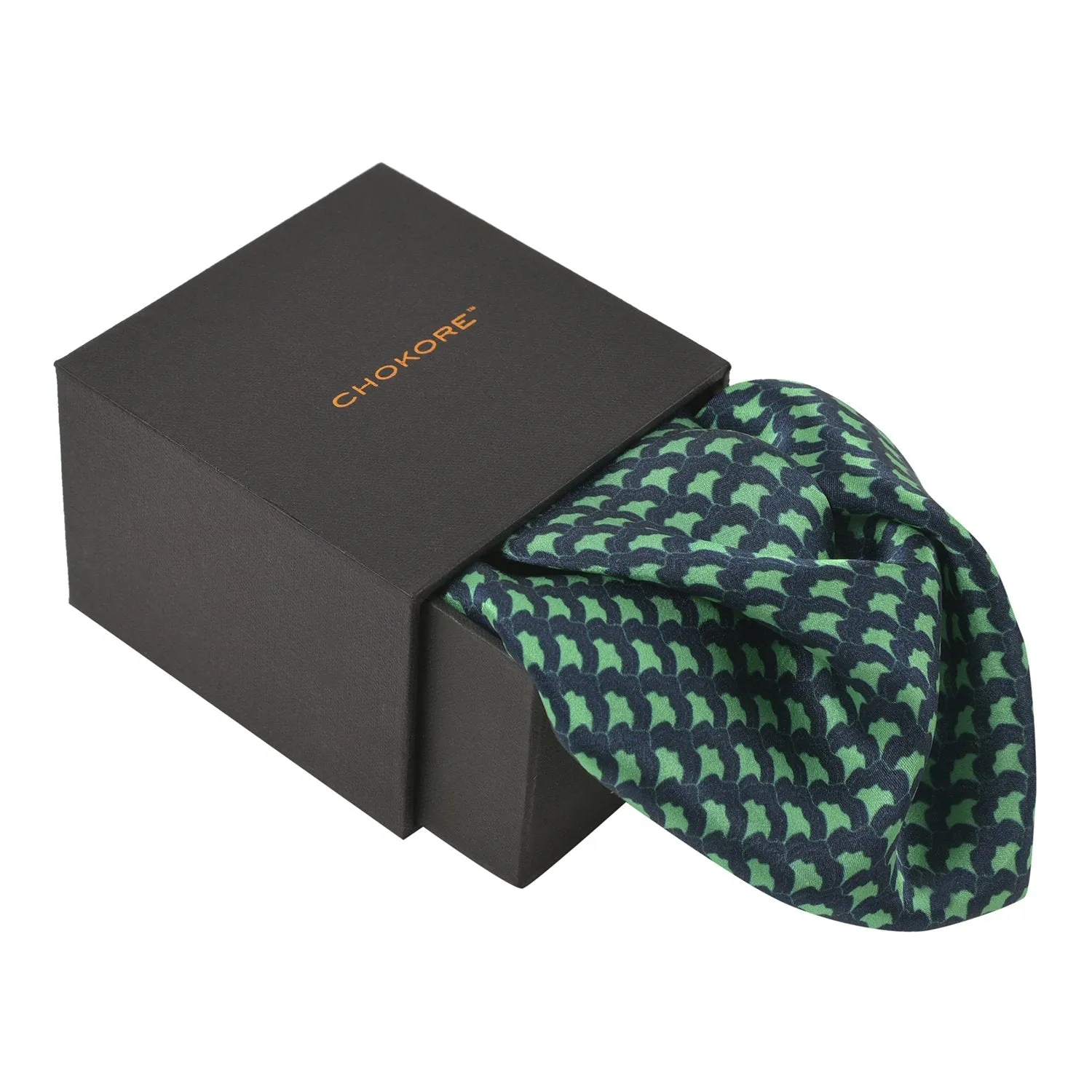 Chokore Light Sea Green & Navy Blue Silk Pocket Square - Indian At Heart line