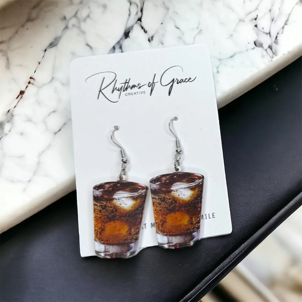 Cocktail Earrings - Rum and Coke, Handmade Earrings, Happy Hour, Handmade Earrings, Drink Earrings, Whiskey, Scotch, Bartender Earrings