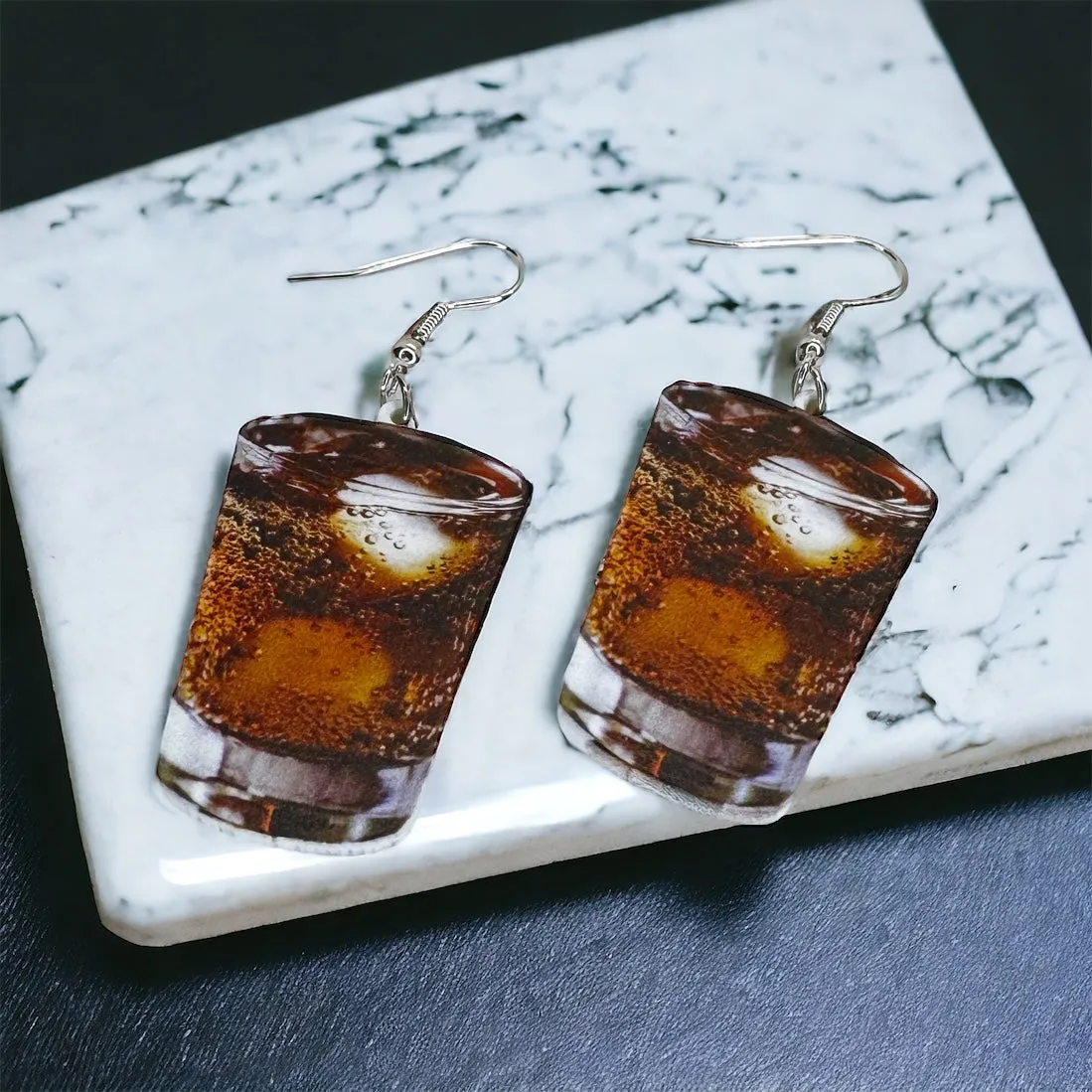 Cocktail Earrings - Rum and Coke, Handmade Earrings, Happy Hour, Handmade Earrings, Drink Earrings, Whiskey, Scotch, Bartender Earrings