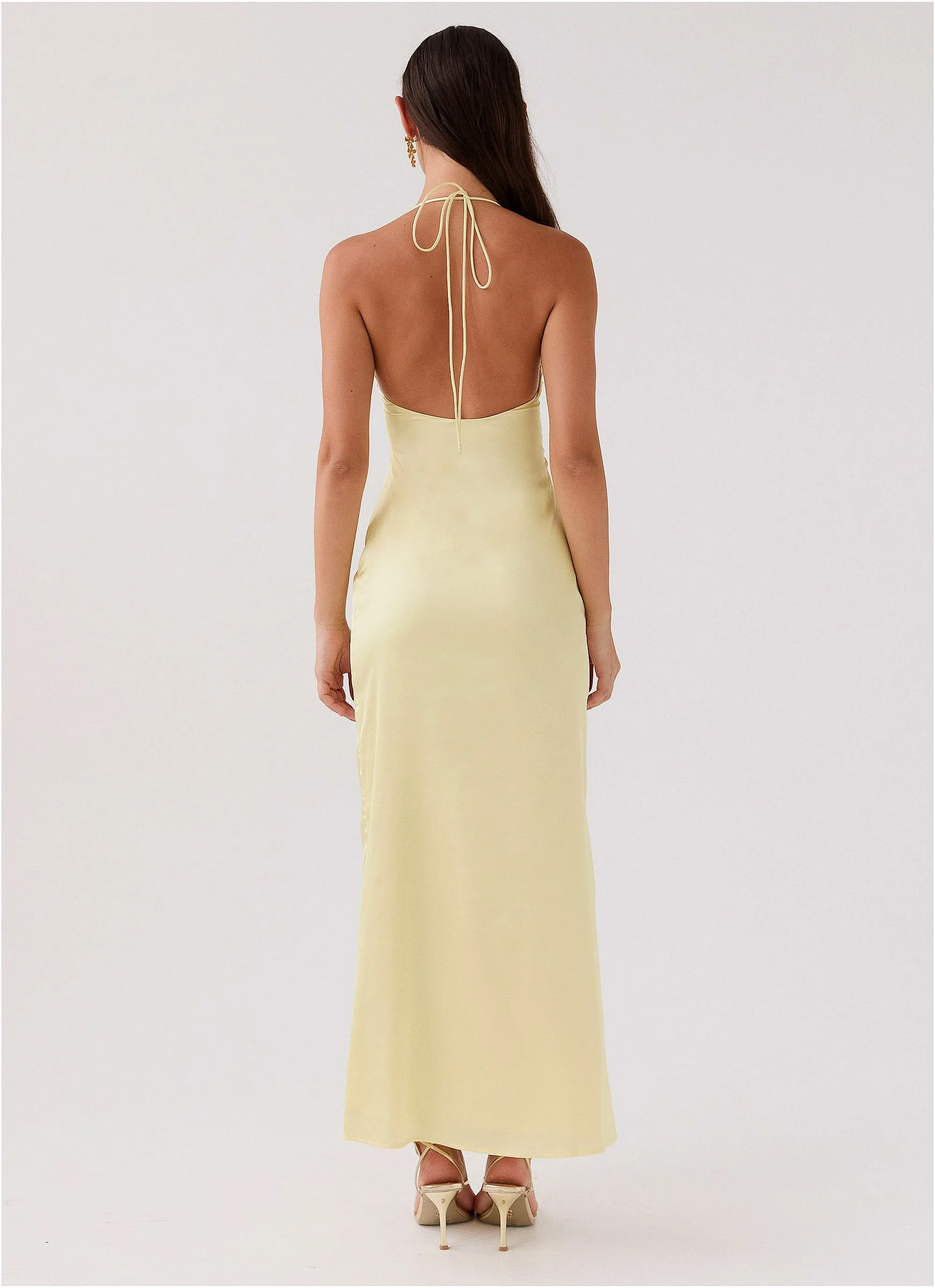 Lemon Dream Sight Lace and Satin Maxi Dress