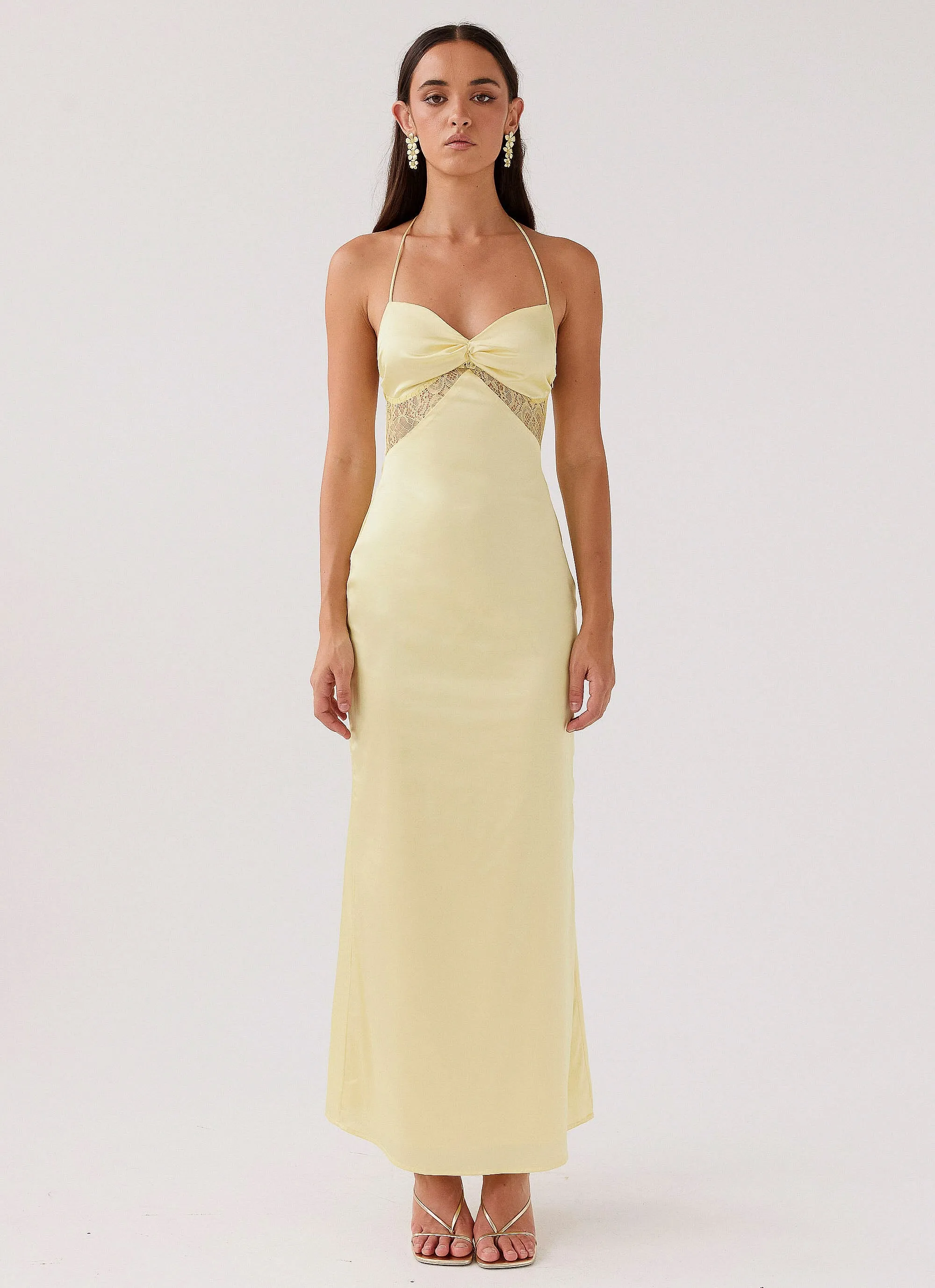 Lemon Dream Sight Lace and Satin Maxi Dress