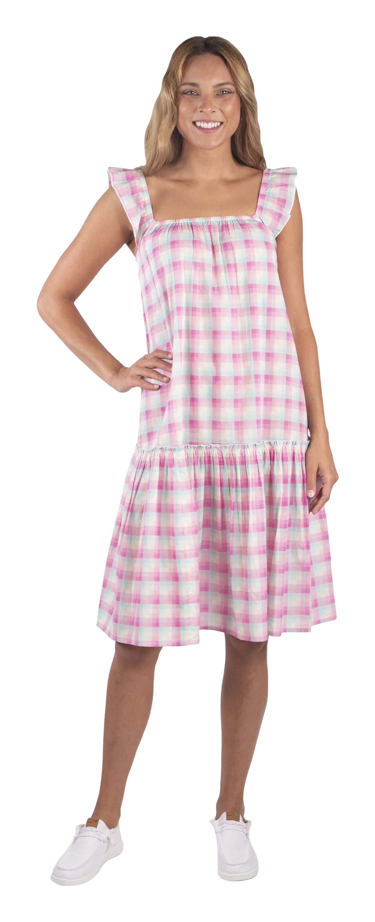 Drop Waist Ruffle Strap Plaid Dress by Simply Southern