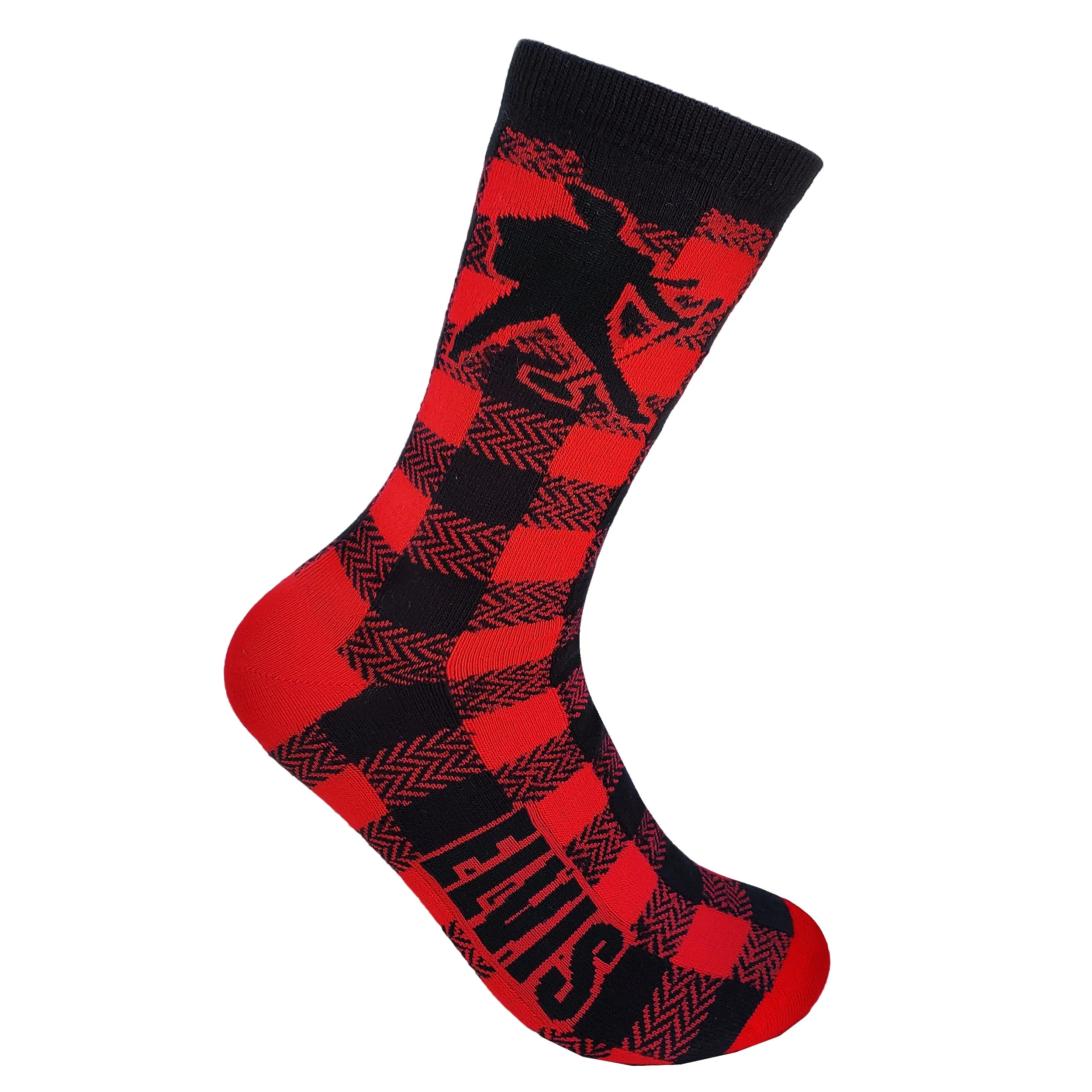 Elvis Presley Red Silhouette Buffalo Plaid Sock