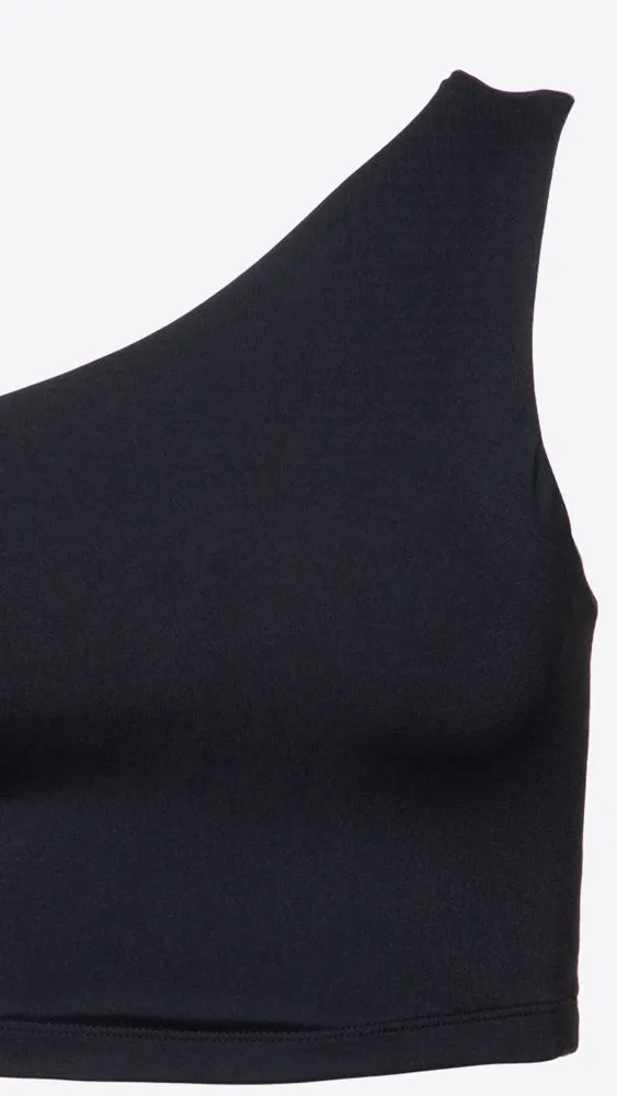 Essential One Shoulder Crop Top - Black