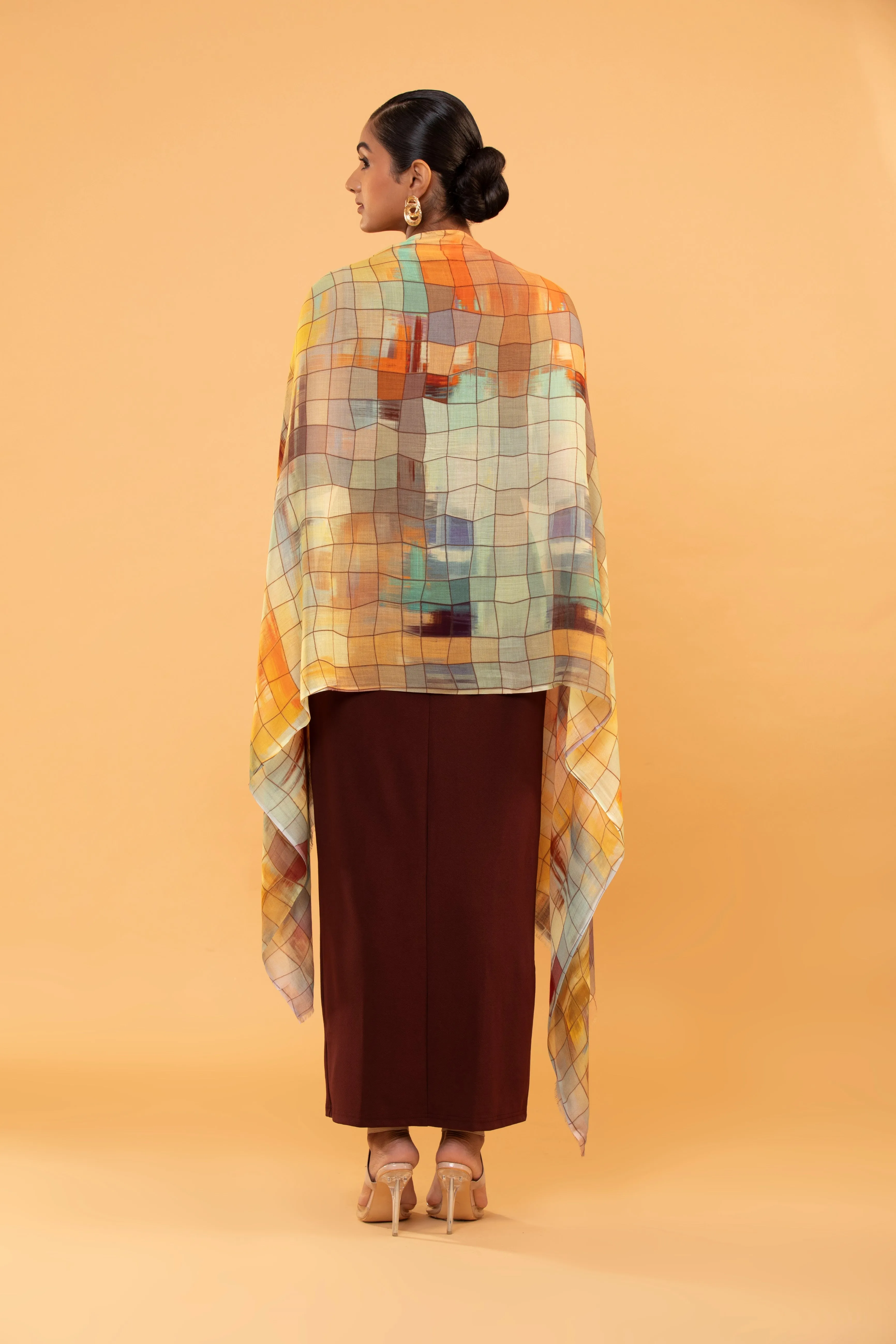 Fine Wool Loom Woven Stole – Multicolour Checked Design