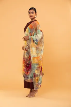 Fine Wool Loom Woven Stole – Multicolour Checked Design