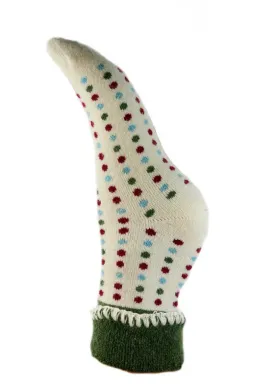 Luxurious Cuff House Socks with Multicoloured Dots & Green Tops