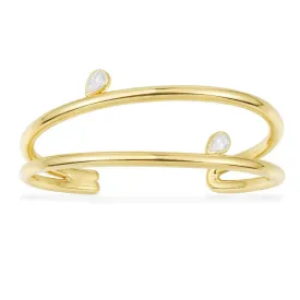 Multi-Hoop Open Cuff with Pear-Shaped Stone - Yellow Silver