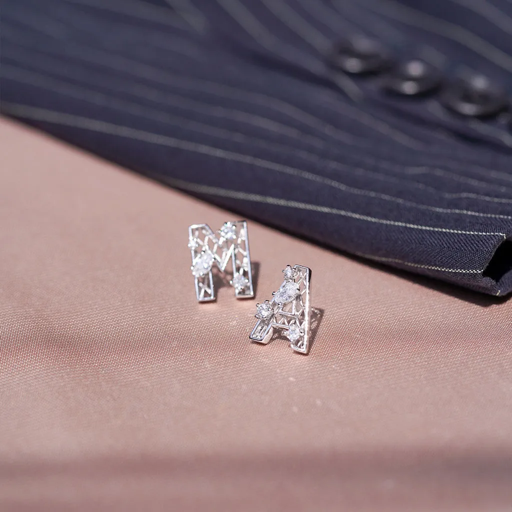 New Alphabet Stud Earrings [White gold]