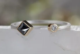 Open Cuff Black   White Diamond Ring