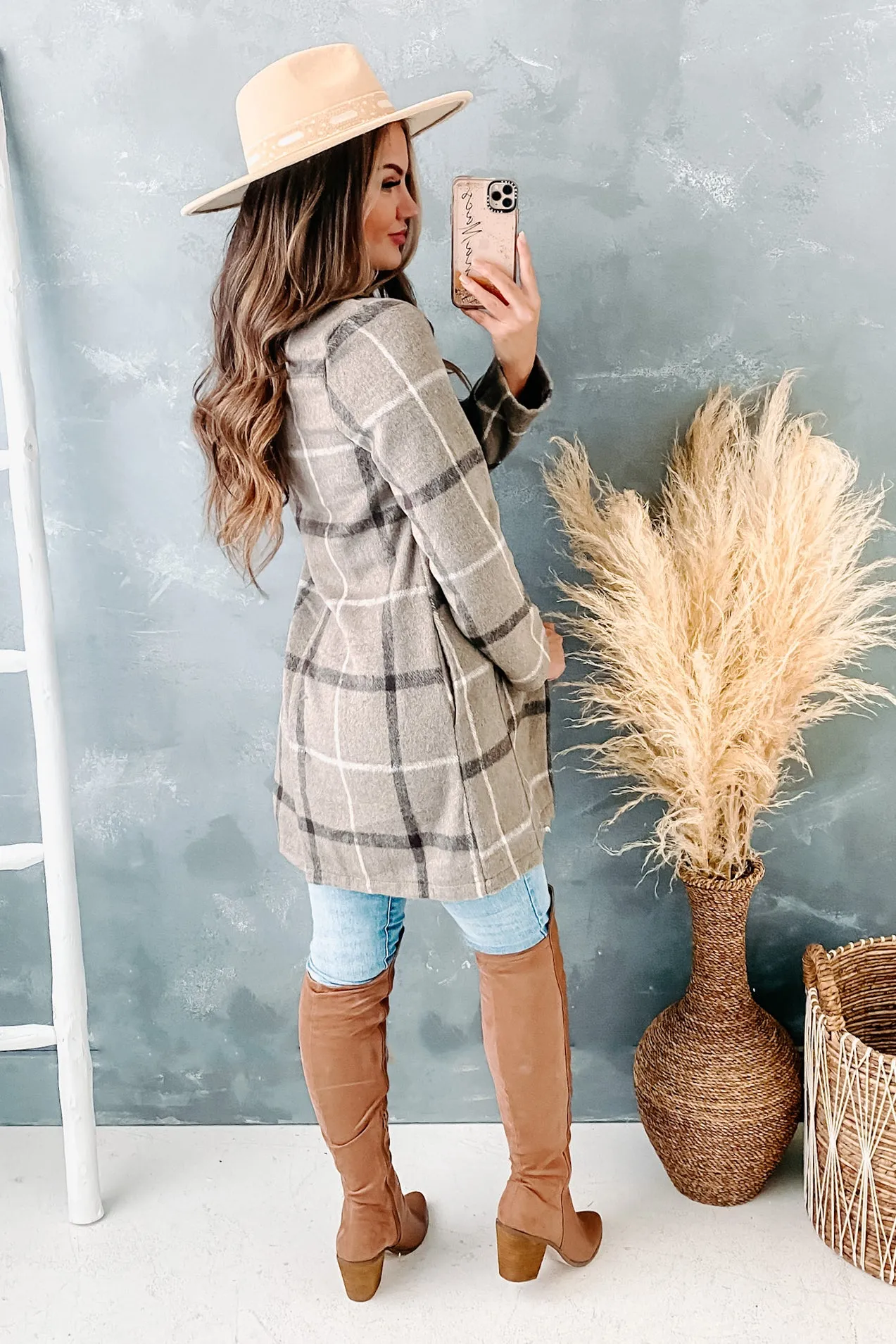 "Perfectly Plaid" Plaid Coat (Khaki)