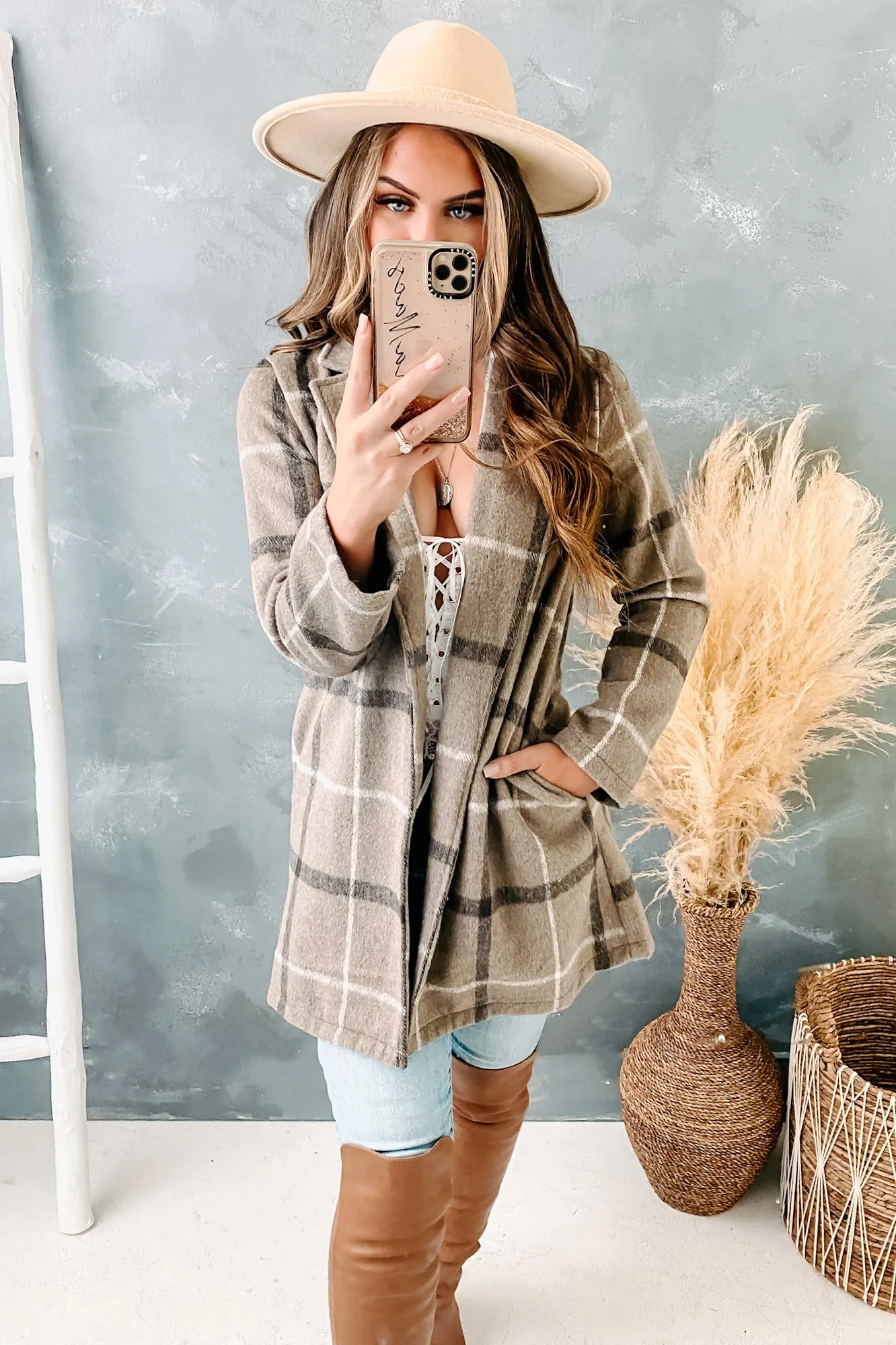 "Perfectly Plaid" Plaid Coat (Khaki)