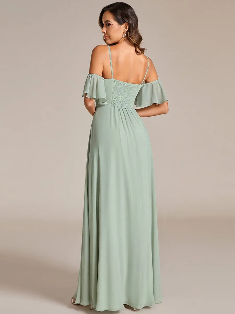 Spaghetti Strap Sweetheart Chiffon A-line Bridesmaid Dress with Knot