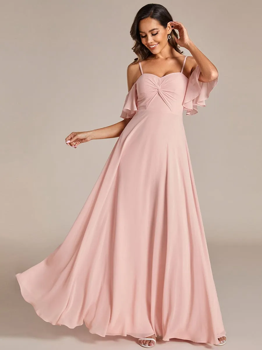 Spaghetti Strap Sweetheart Chiffon A-line Bridesmaid Dress with Knot