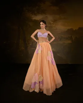 Tasmeekh Lavender And Orange Embroidered Lehenga Set