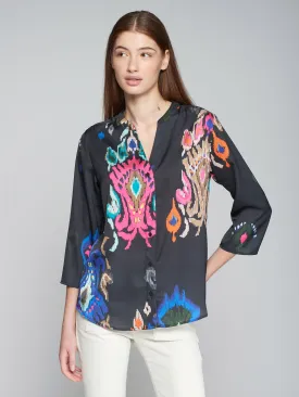 Vilagallo Black Ikat Print Shirt