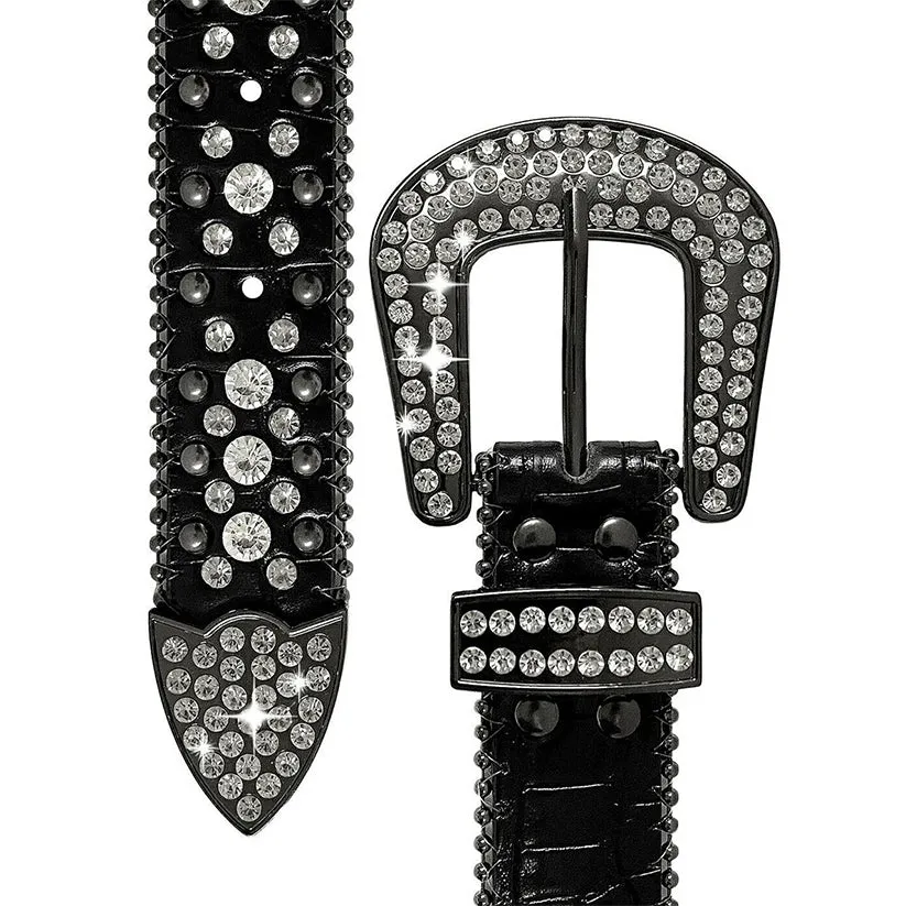 Western Black Strap With Crystal & Metal Studded Rhinestone Belt