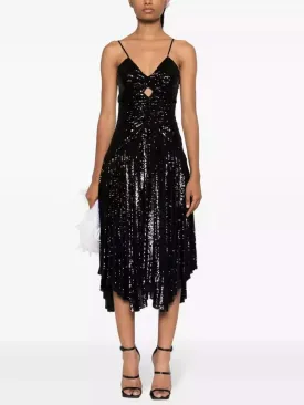 Women’s Black Sequin-Embellished Gathered Pleated Midi Dress